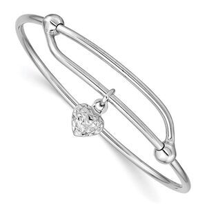 Kazi Luxury Silver RH-plated Polished & D/C Heart Adjustable  Bangle